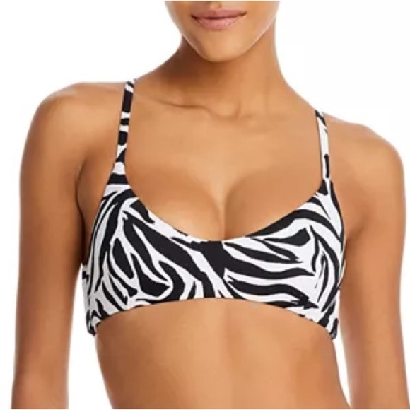 🌻NEW w/tags AQUA Swim Zebra Animal Print B&W Bralette Bikini Top Size Small - Picture 2 of 10
